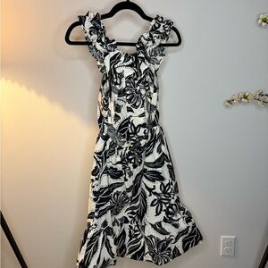 WeWoreWhat Ruffle Strap Open-Back Mini Dress | Black & White Floral | XS